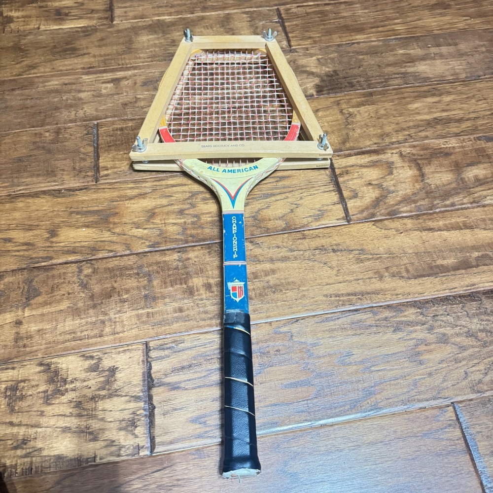 VTG 60s Sears Roebuck All American‎ Championship Wood Tennis Racquet with Press